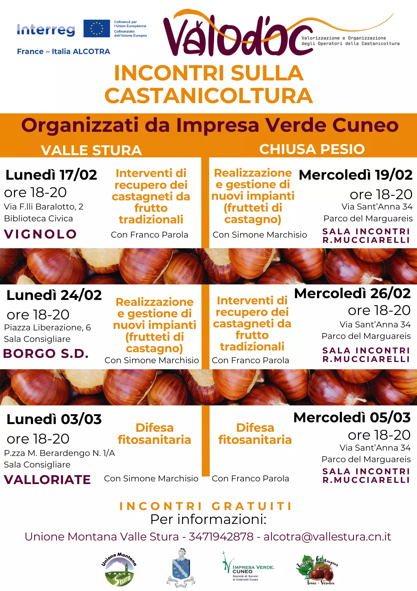 La locandina degli appuntamenti dedicati alla Castanicoltura