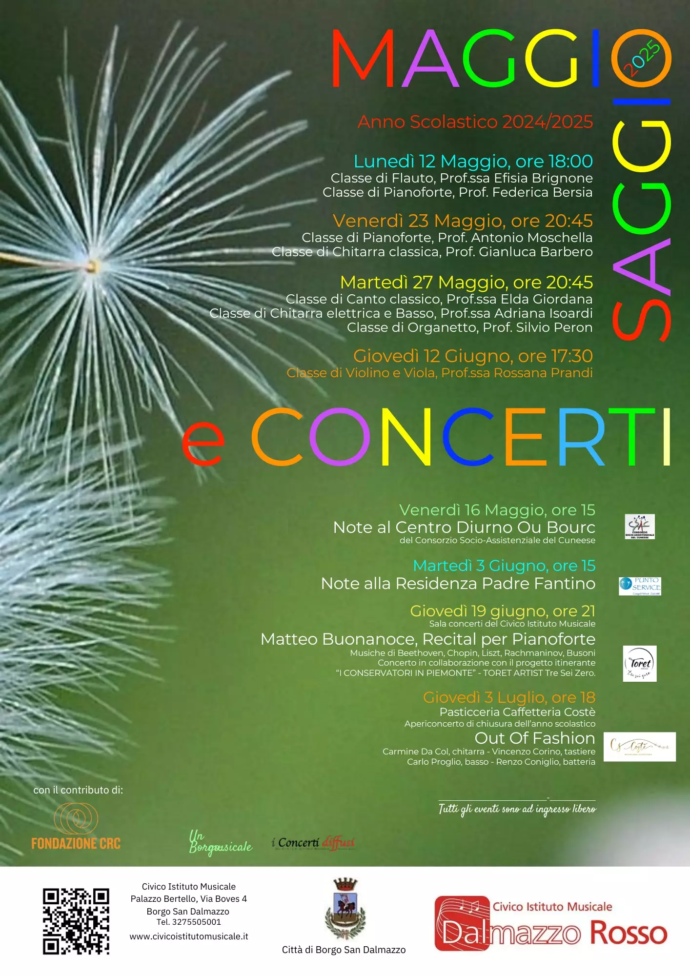 La locandina dei saggi e dei concerti dell'Istituto Civico Musicale
