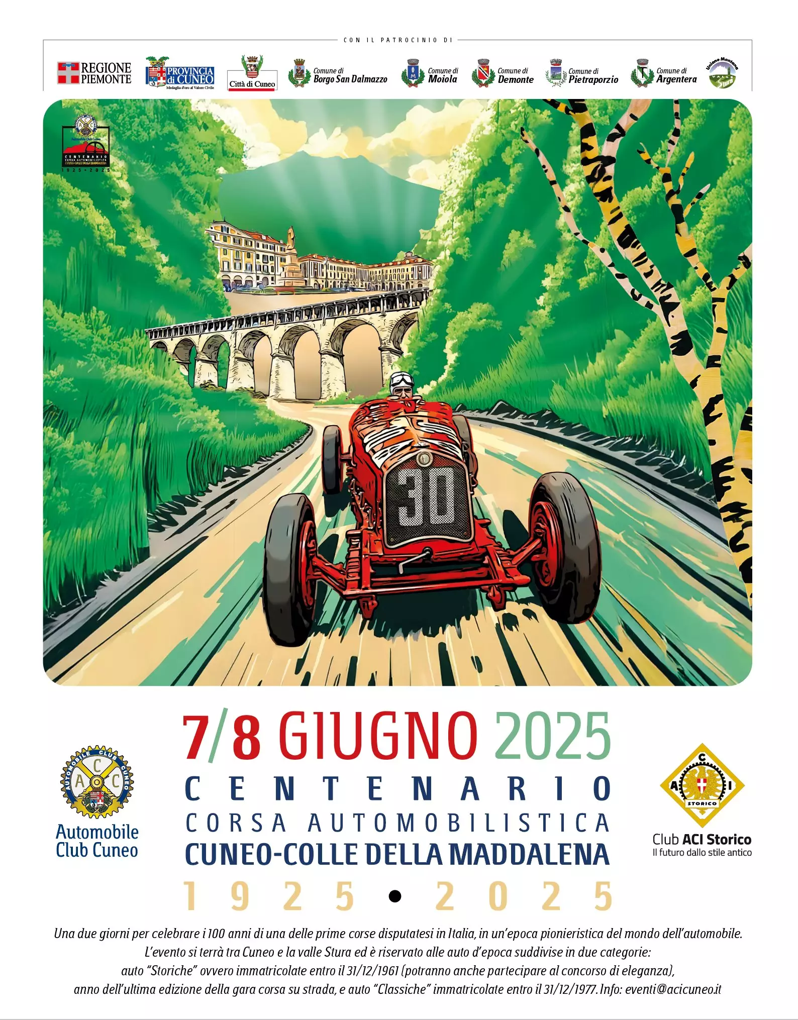 La locandina 2025 della della corsa automobilistica 'Cuneo - Colle della Maddalena'