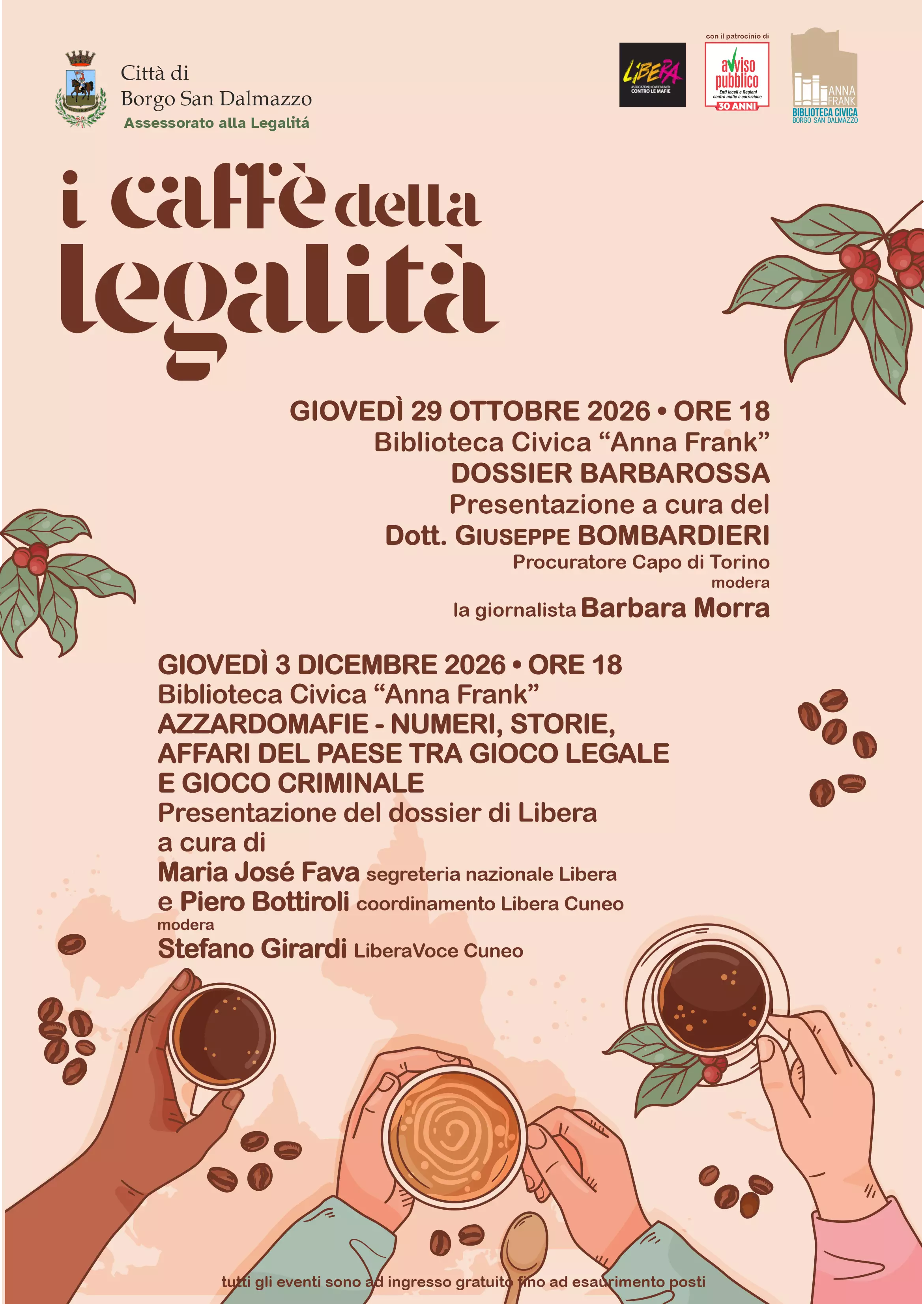 I caffè della legalità - La locandina dei prossimi appuntamenti