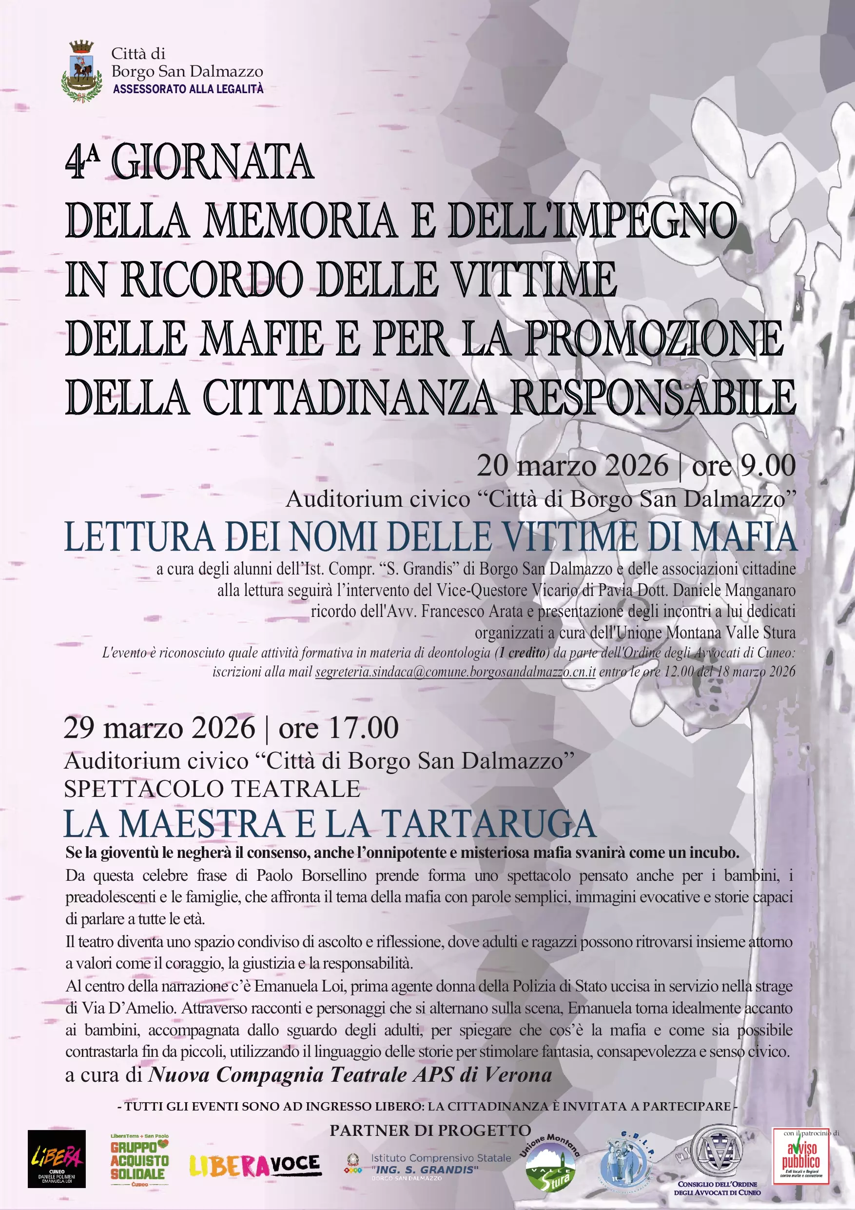 La locandina dedicata alla Giornata della memoria e dell’impegno in ricordo delle vittime innocenti delle mafie
