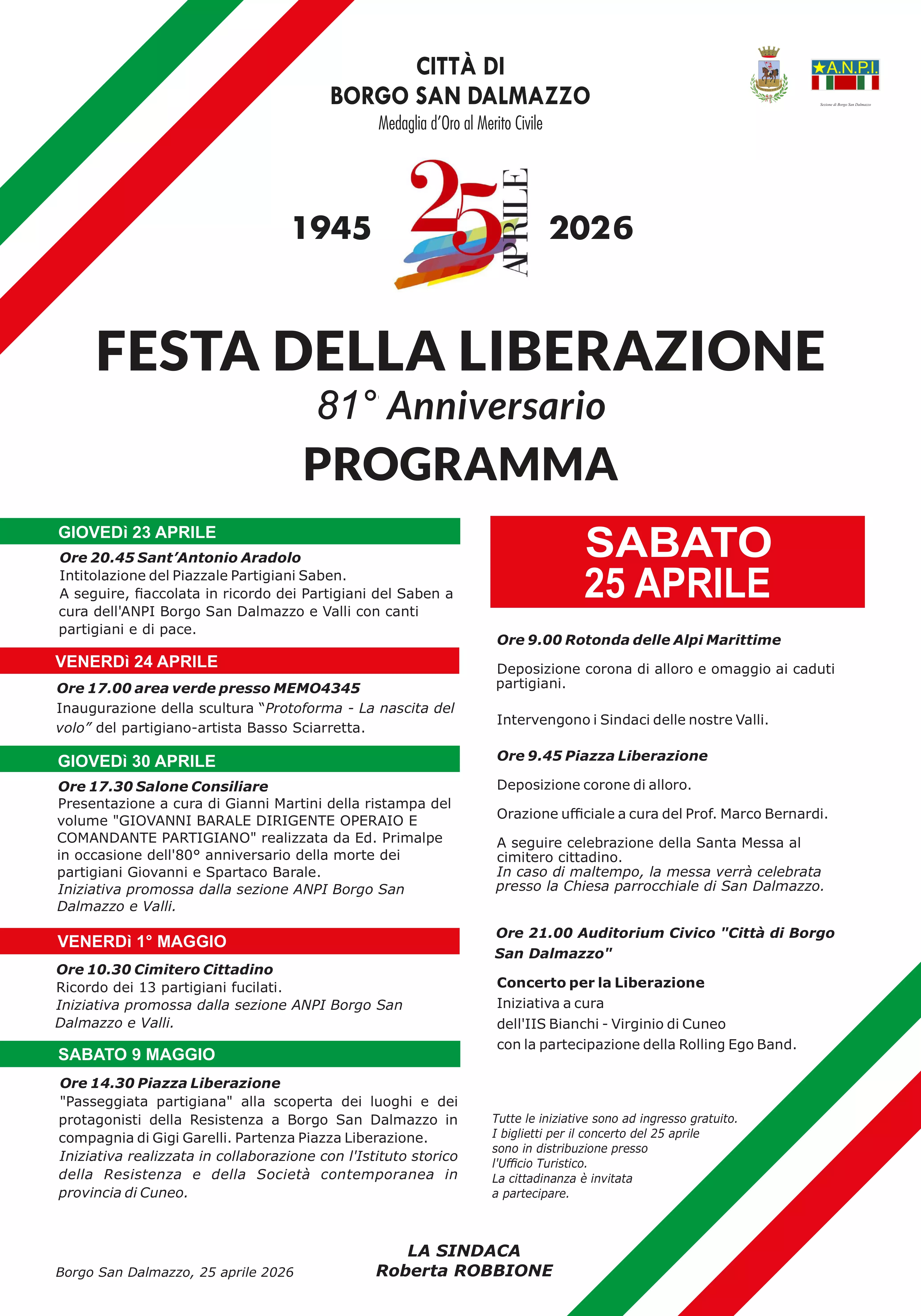 Il manifesto della Festa della Liberazione 2026 a Borgo San Dalmazzo