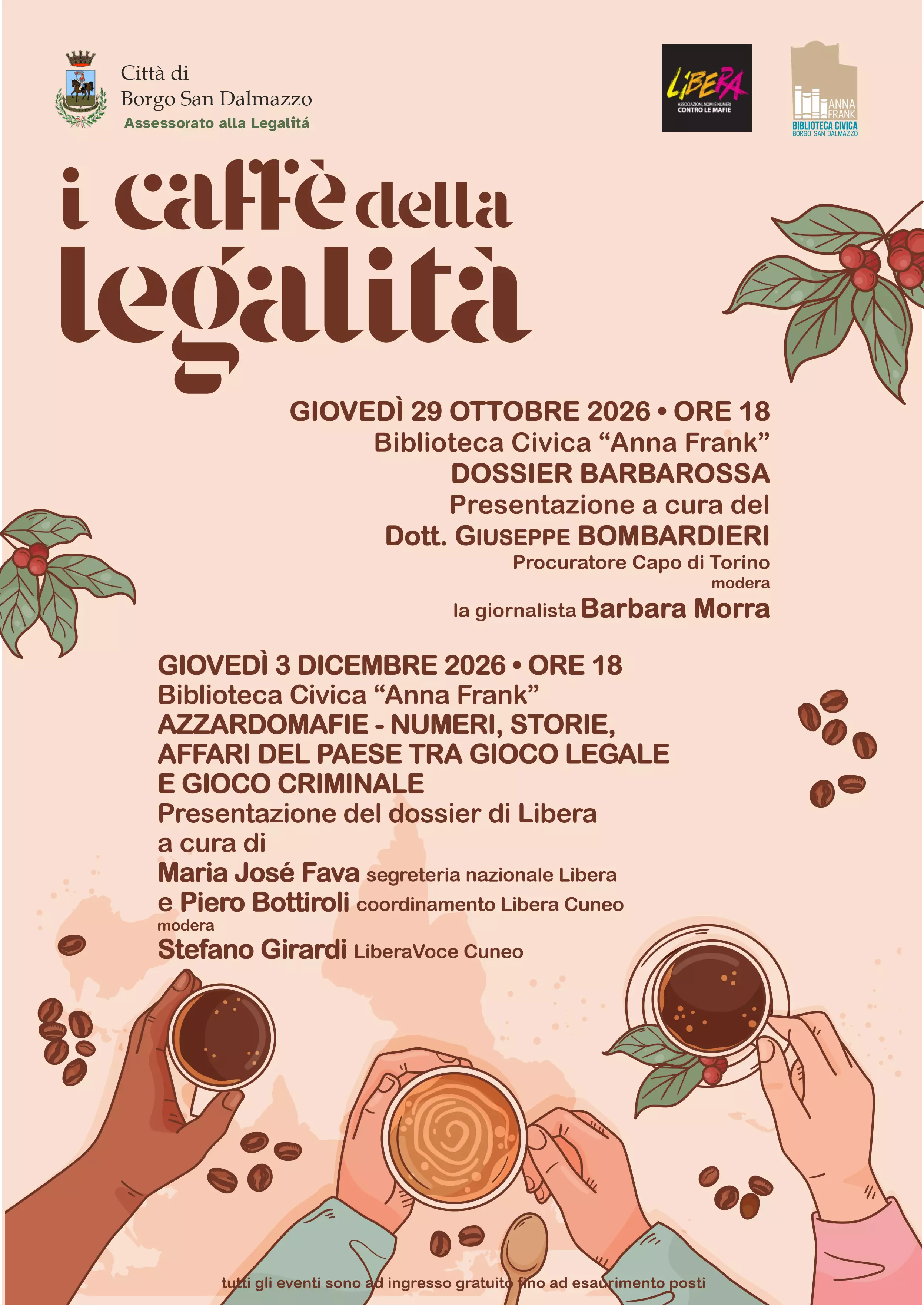 I caffè della legalità - La locandina dei prossimi appuntamenti